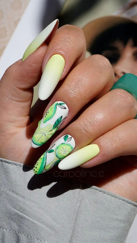 Refreshing Nail Art Inspired by Zesty Summertime Citrus Fruit : Lime Green + Ombre Almond Nails