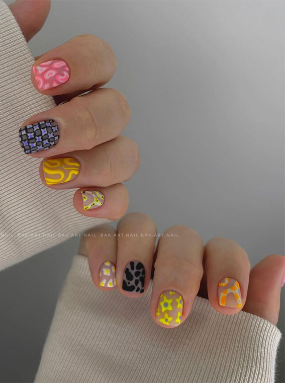 Dive Into Summer With Vibrant Nail Art Designs : Mismatch Short Nails