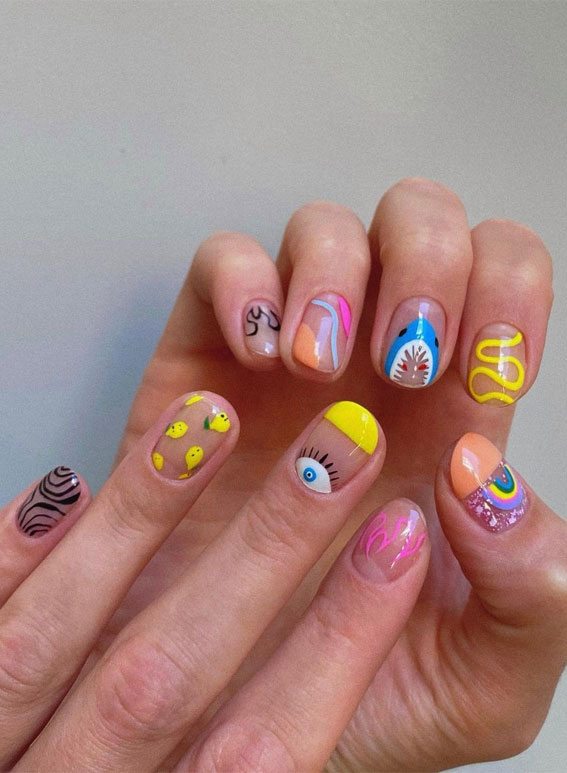 Dive Into Summer With Vibrant Nail Art Designs : Pick n Mix Funky Short Nails