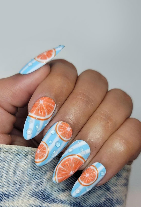 Refreshing Nail Art Inspired by Zesty Summertime Citrus Fruit : Citrus Blue Nails