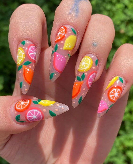 Refreshing Nail Art Inspired by Zesty Summertime Citrus Fruit : Pick n Mix Citrus Stiletto Nails