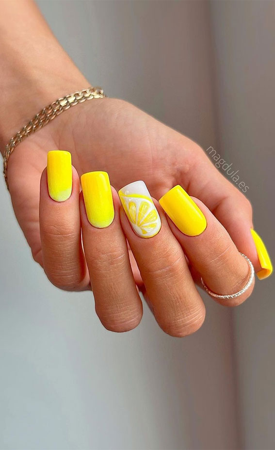 Refreshing Nail Art Inspired by Zesty Summertime Citrus Fruit : Vibrant Lemon Nails