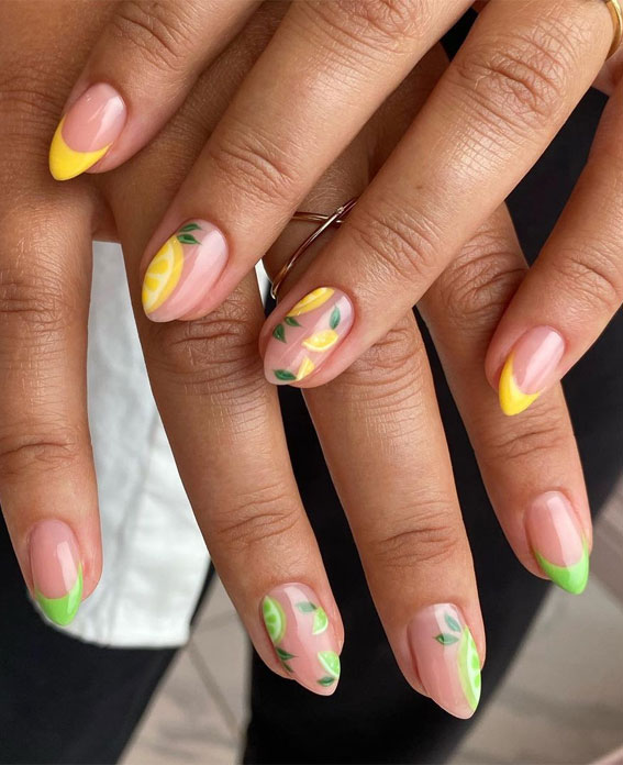 Refreshing Nail Art Inspired by Zesty Summertime Citrus Fruit : Green & Yellow French Nails