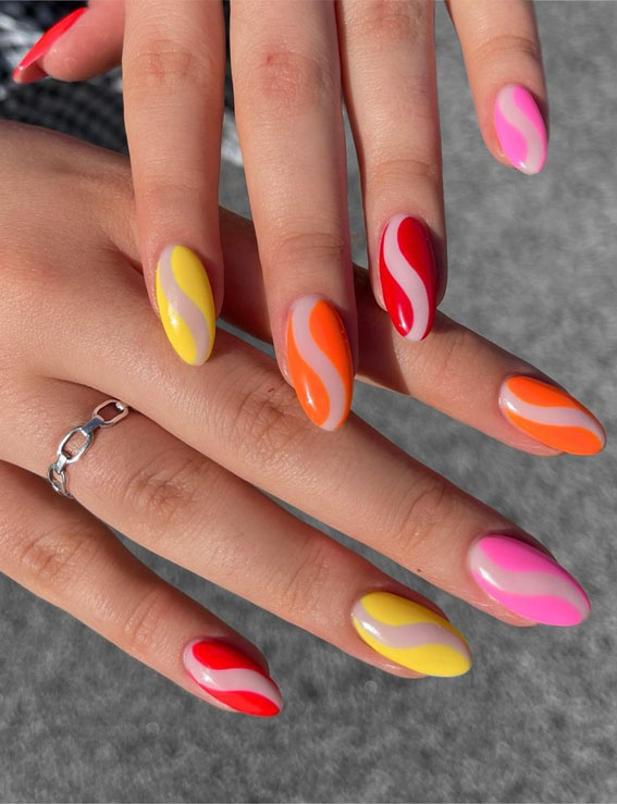 vibrant nails, summer nails, bright nails, summer nail art, summer nail inspo, summer nail designs, colorful nails, pick n mix nails, almond nails, acrylic nails
