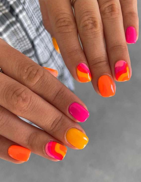 Dive into Summer with Vibrant Nail Art Designs : Summery Colour Combo Short Nails