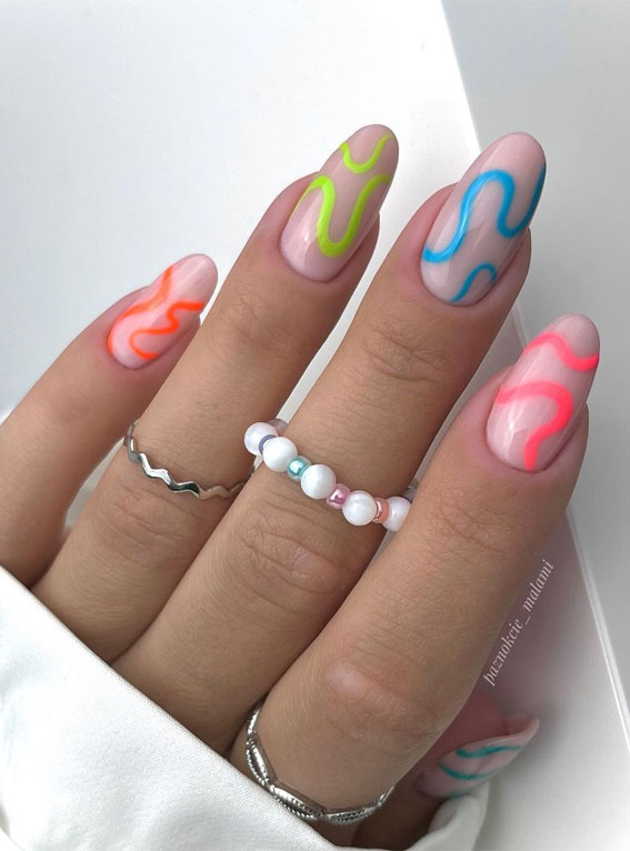 Dive into Summer with Vibrant Nail Art Designs : Neon Squiggle Nails