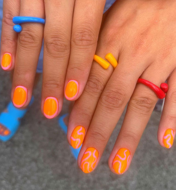 Dive into Summer with Vibrant Nail Art Designs : Pink Frame Orange Nails