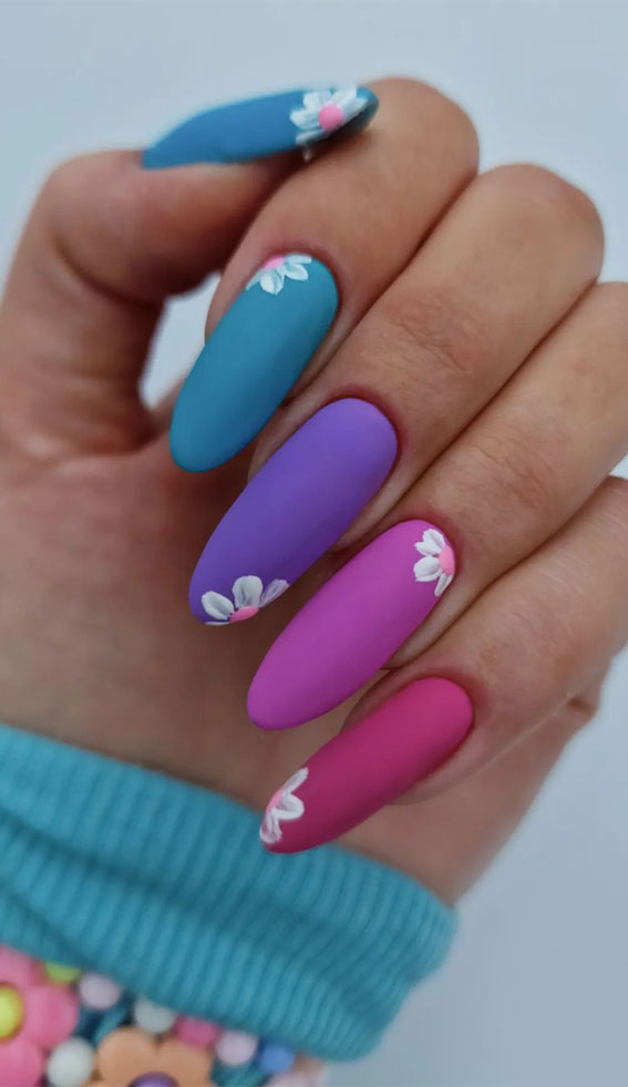 Dive into Summer with Vibrant Nail Art Designs : Cool Tone Matte Almond Nails