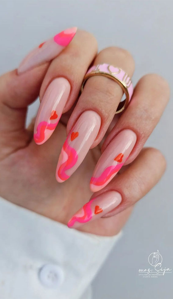 Dive into Summer with Vibrant Nail Art Designs : Pink Swirl Almond Nails