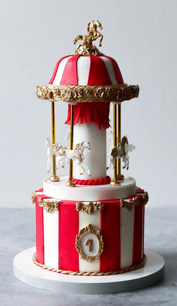 A Cake To Celebrate Your Little One : Gold & Red Carousel Cake