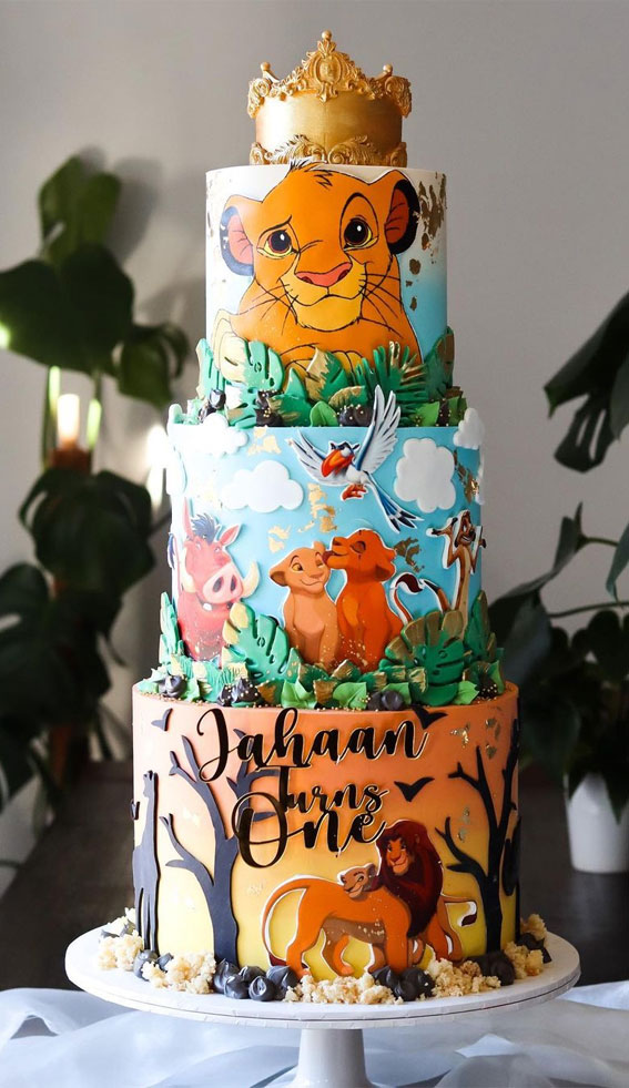 40 Cute First Birthday Cakes in 2022 : Princess Lion Birthday Cake