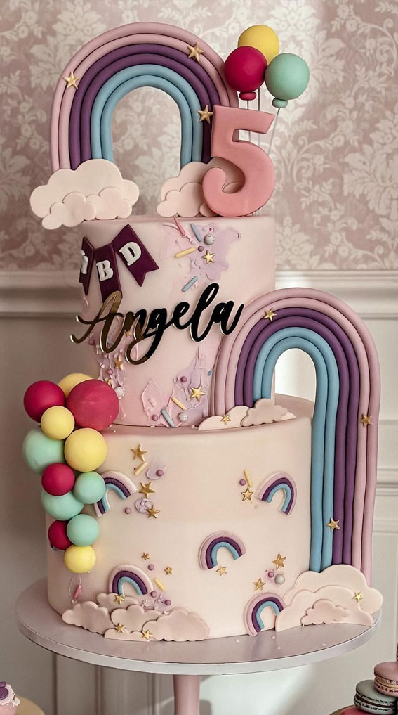 50 Birthday Cake Ideas to Mark Another Year of Joy : Two Tier Rainbow Cake for 5th Birthday