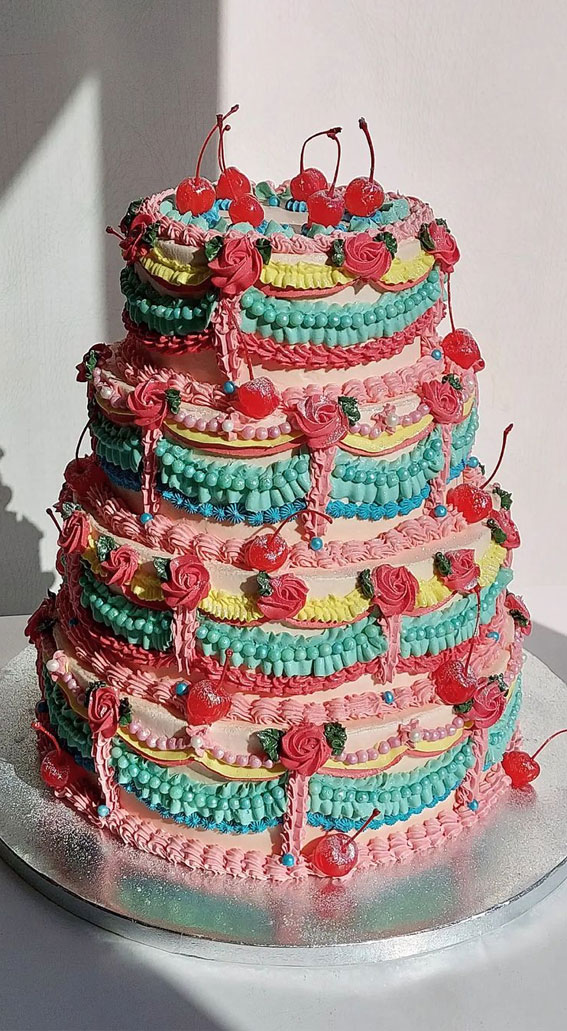 50 Layers of Happiness Birthday Cakes that Delight : Colourful 4 Tiers Buttercream