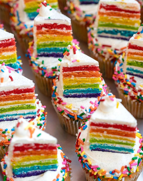 42 Heavenly Delights A Collection of Gourmet Cupcakes : Layered of Rainbow Cake Cupcakes