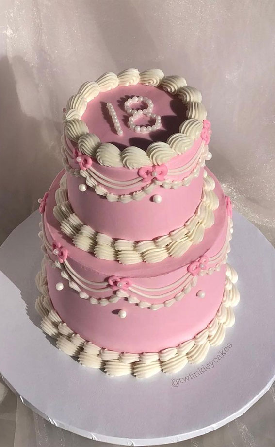 50 Birthday Cake Ideas to Mark Another Year of Joy : Baby Pink Buttercream Cake for 18 Birthday