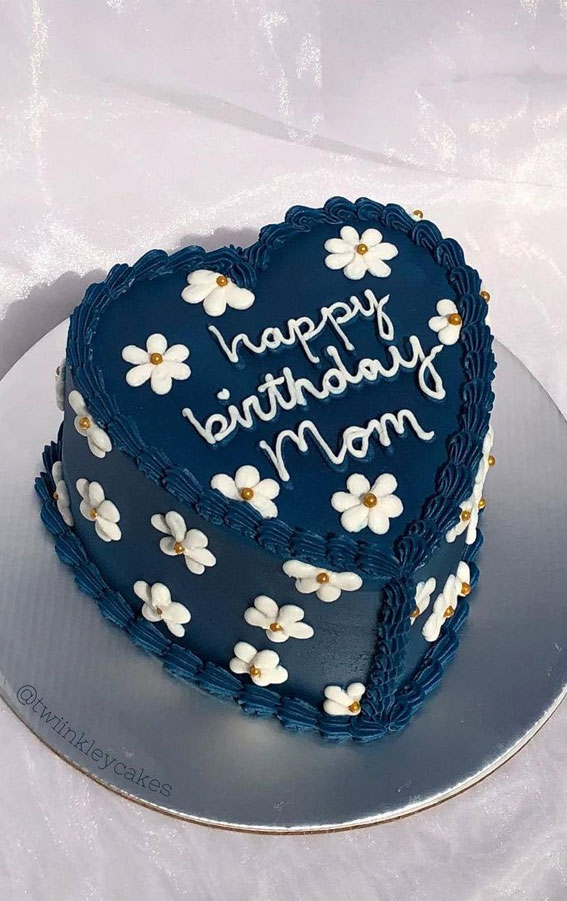 50 Birthday Cake Ideas to Mark Another Year of Joy : Daisy Dark Blue Buttercream Cake