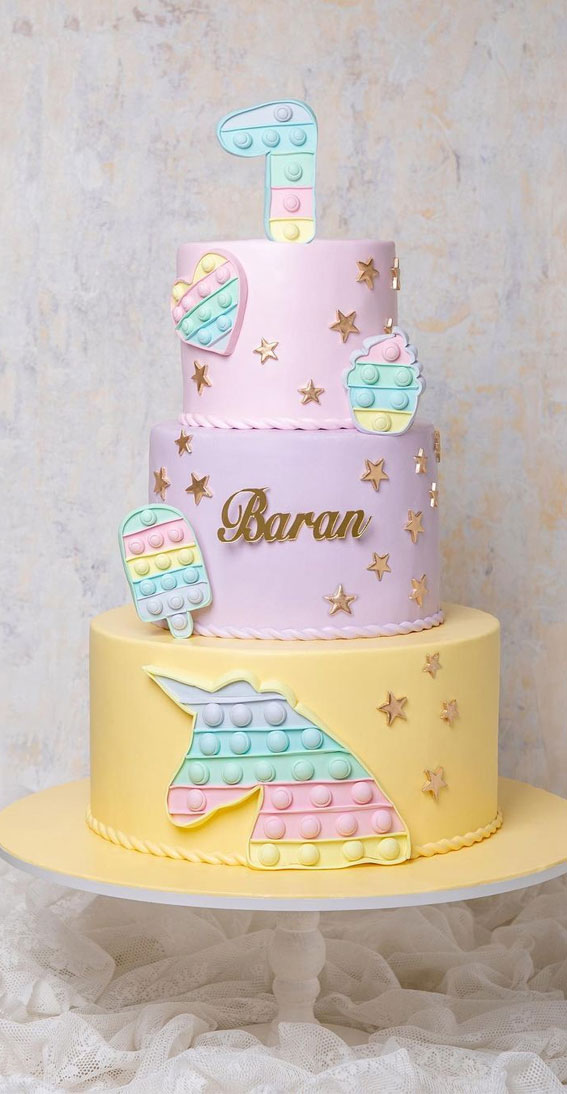 50 Birthday Cake Ideas to Mark Another Year of Joy : Unicorn Pop It Cake for 1st Birthday