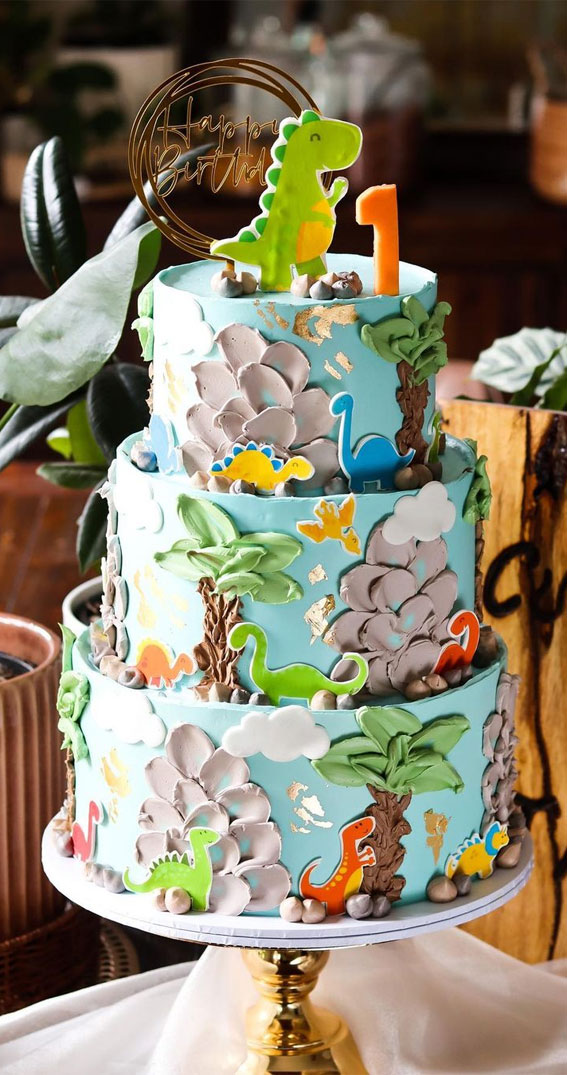 A Cake To Celebrate Your Little One : Dinosaur Buttercream First Birthday Cake