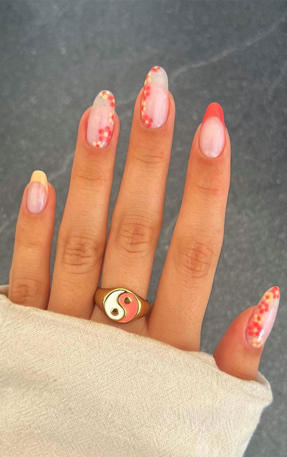 Bloom into Summer with Gorgeous Floral Nail Designs : Orange & Yellow Flower Nails