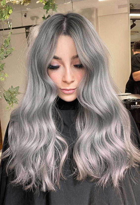 50 Inspiring Hair Colour Ideas for All Ages : Smoky Metallic Silver Blonde