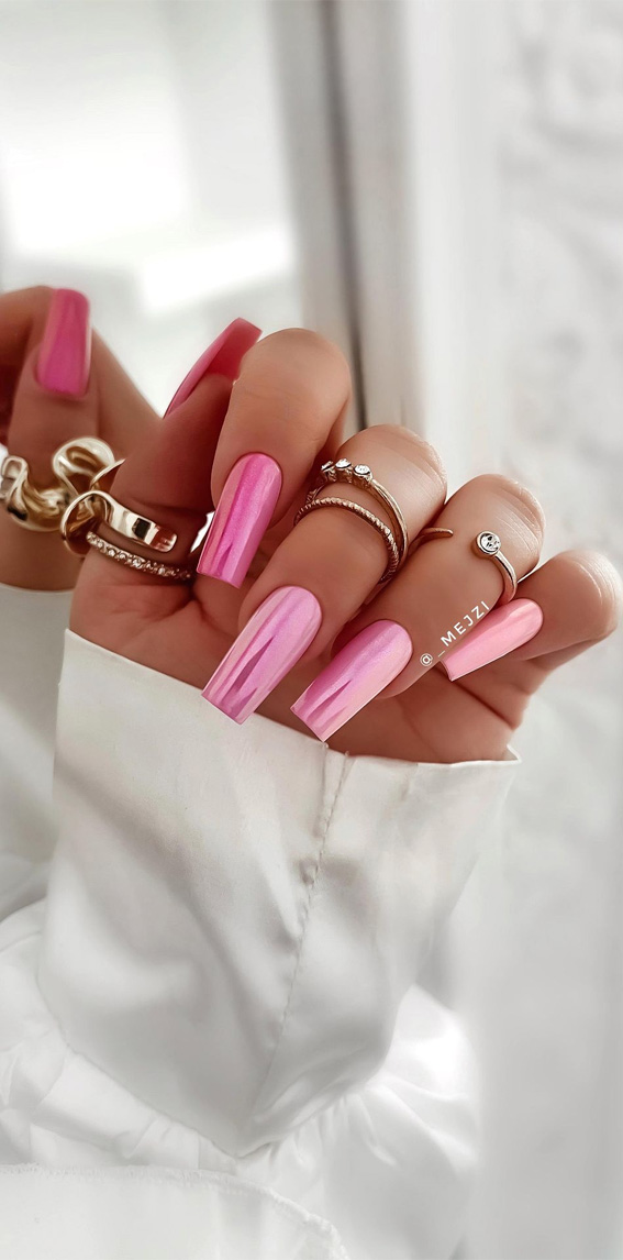 30 Playful Pink Nail Art Designs for Every Occasion : Pink Chrome Square Tip Nails