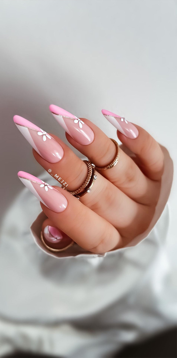 30 Playful Pink Nail Art Designs For Every Occasion : Pink & White V French Tips