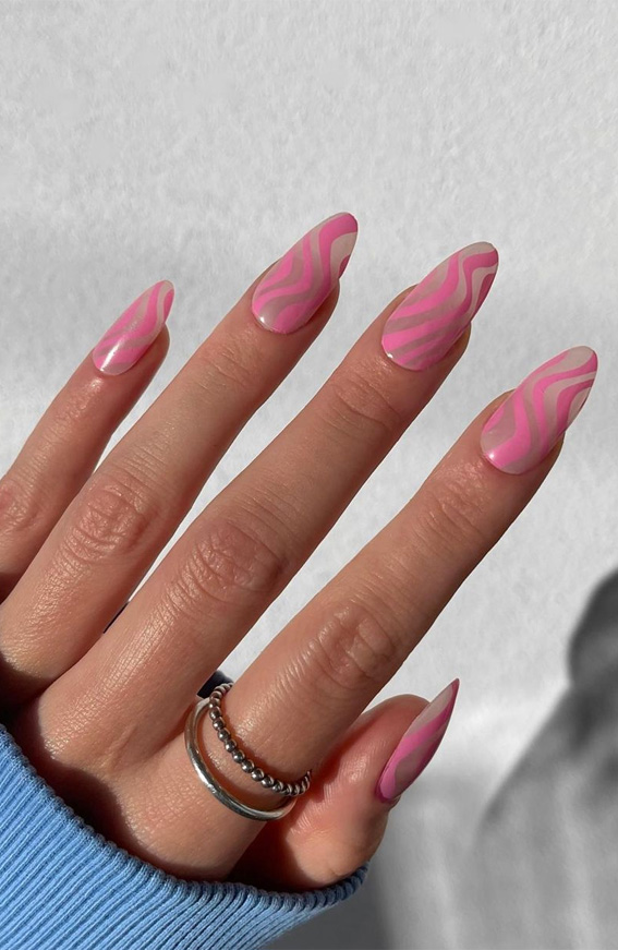 30 Playful Pink Nail Art Designs For Every Occasion : Pink Swirl Sheer Nails
