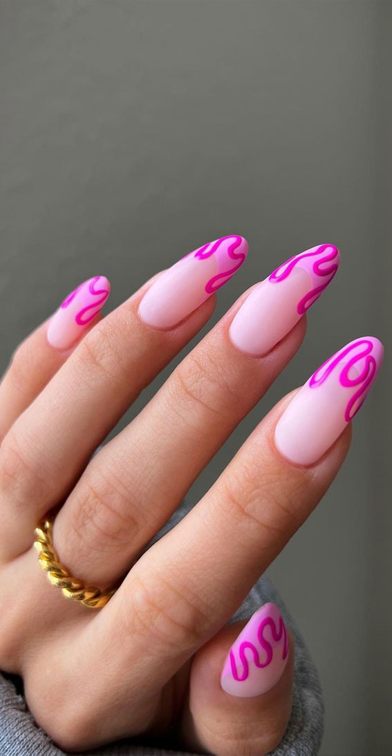 30 Playful Pink Nail Art Designs For Every Occasion : Pink Wiggle Tips