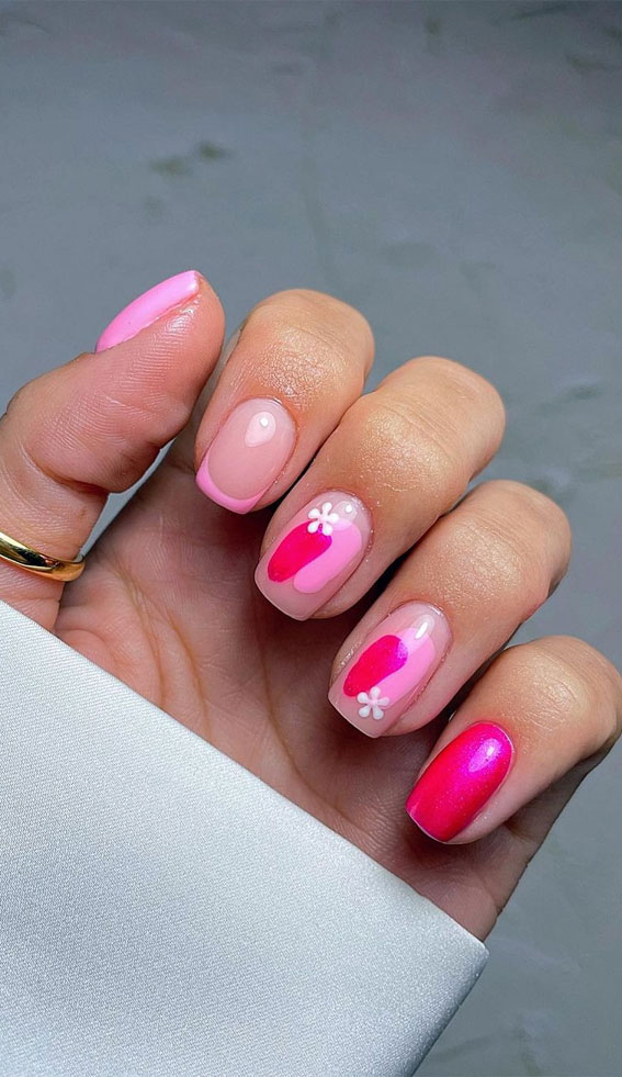 Builder Gel nails, dark skin nails, pale pink manicure, foil nail design |  Hot pink nails, Cute nail art designs, Pink manicure