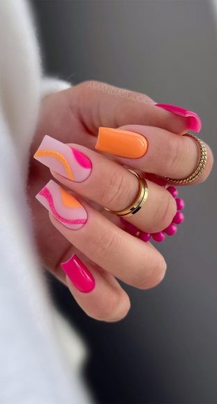 30 Playful Pink Nail Art Designs For Every Occasion : Pink & Orange ...