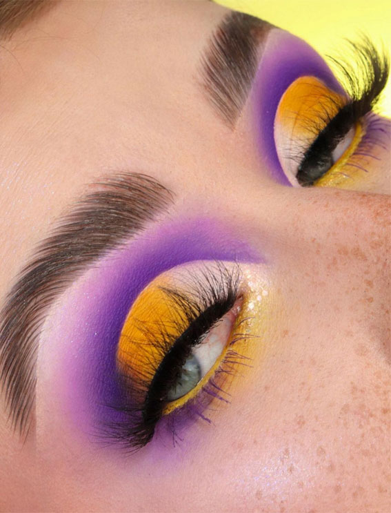 25 Exotic Makeup Looks for a Summer Escape : Purple & Yellow Eyeshadow