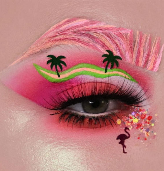 25 Exotic Makeup Looks for a Summer Escape : Flamingo & Palm Trees