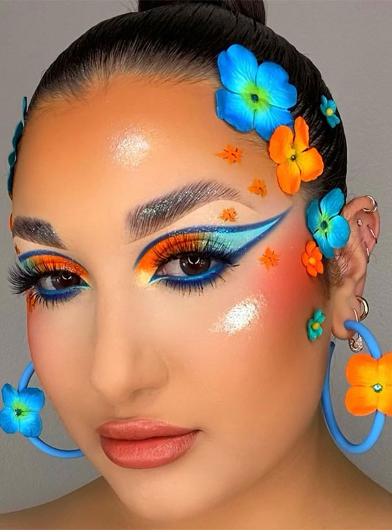 25 Exotic Makeup Looks for a Summer Escape : Colourful Tropical Flower Vibes