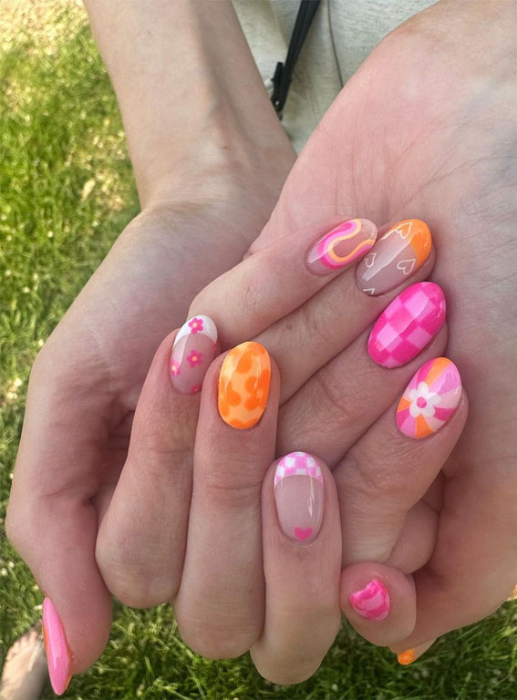 Celebrate Summer with These Cute Nail Art Designs : Pick & Mix Pink & Orange Combo