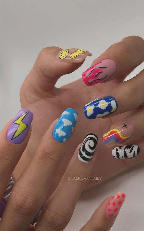 Channel the Enchanting Spirit of Summer on Your Nails : Mix n Match Acrylic Nails