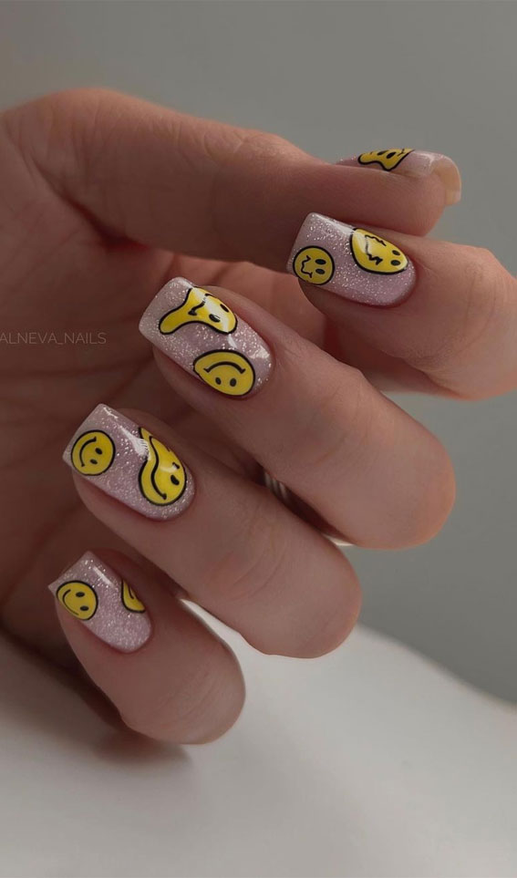 Channel the Enchanting Spirit of Summer on Your Nails : Smiley Face Nails