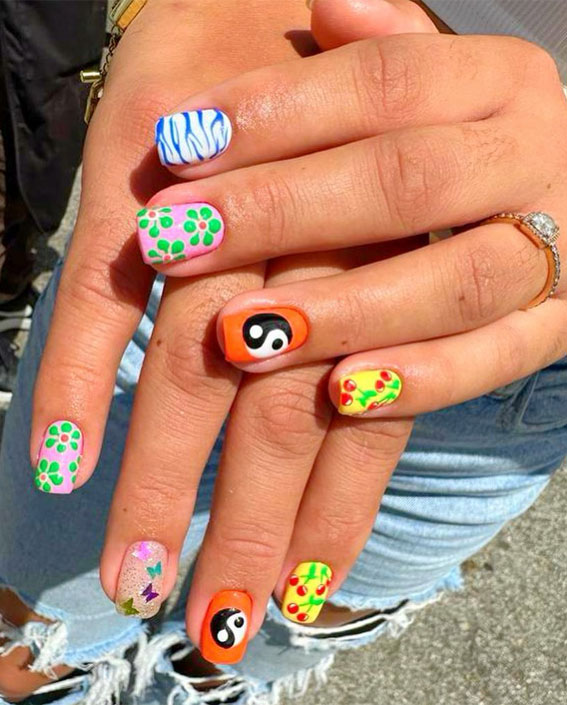 Celebrate Summer With These Cute Nail Art Designs : Flower & Yin Yang Nails