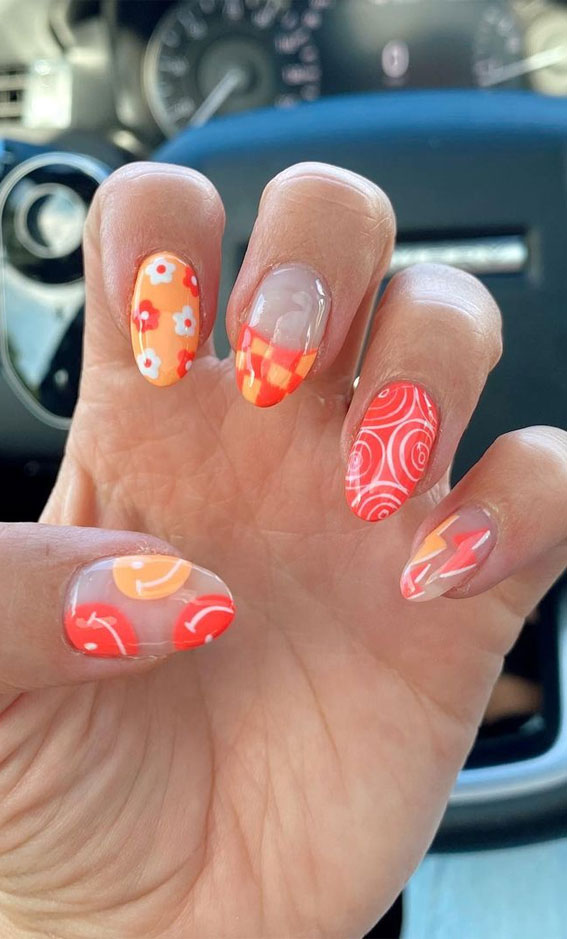 Celebrate Summer With These Cute Nail Art Designs : Orange & Pink Combo Nails