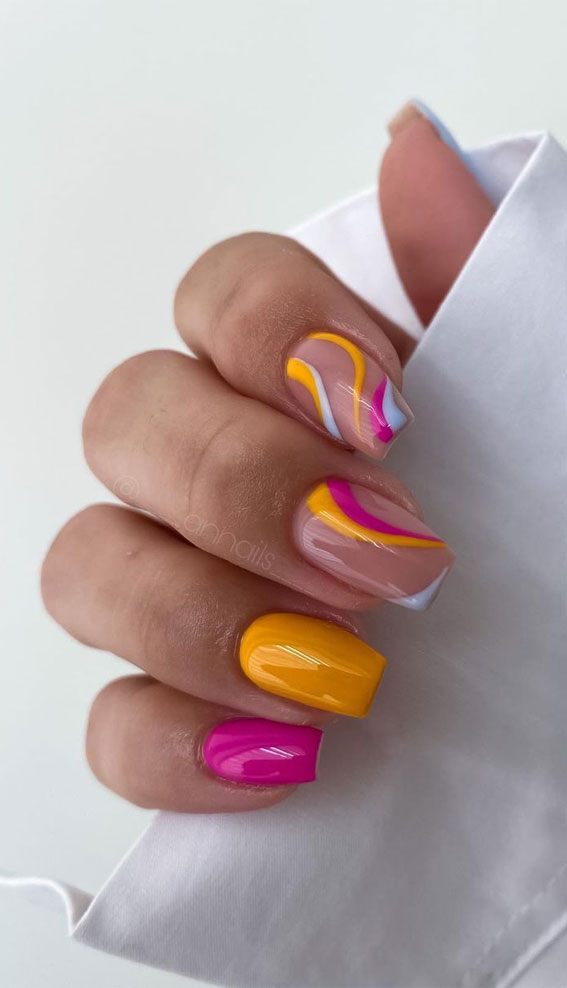 Celebrate Summer With These Cute Nail Art Designs : Pink & Yellow Nails