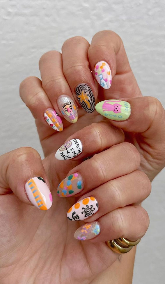 Celebrate Summer With These Cute Nail Art Designs : Orange & Colourful  Short Nails