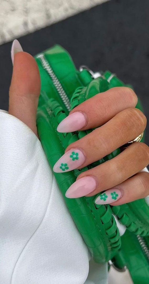 Celebrate Summer With These Cute Nail Art Designs : Green Flower Sheer Nails