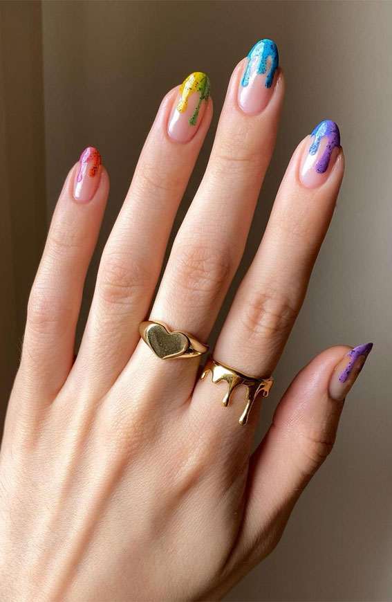 Celebrate Summer With These Cute Nail Art Designs : Melted rainbow drip tip nails