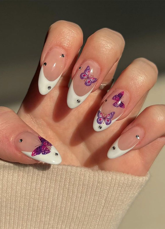 Celebrate Summer With These Cute Nail Art Designs : White French with Butterflies