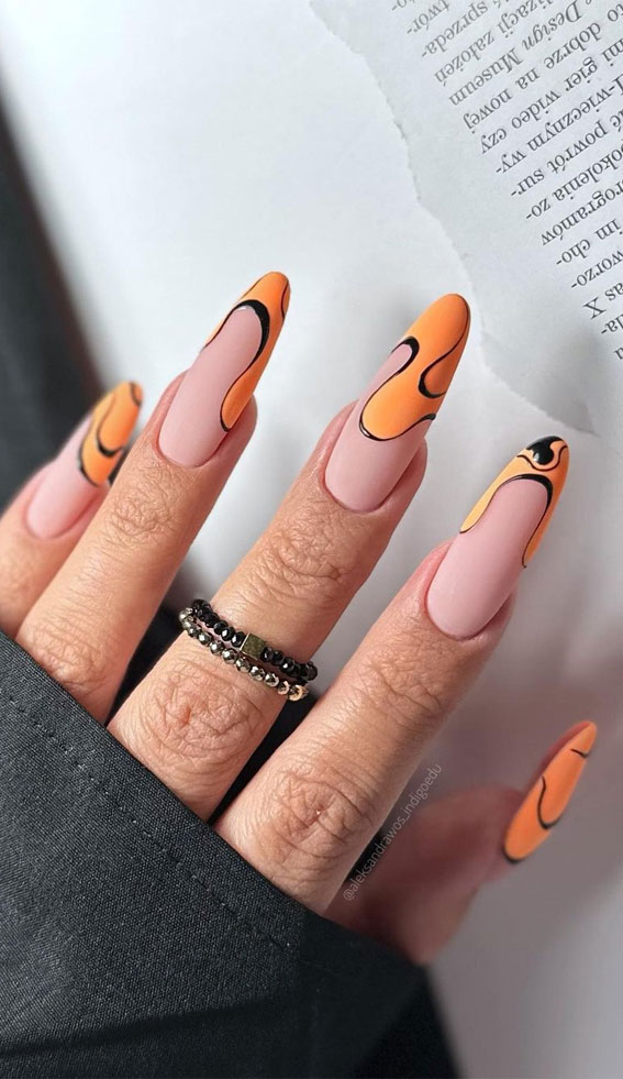 Celebrate Summer With These Cute Nail Art Designs : Orange Abstract Tips Almond Nails