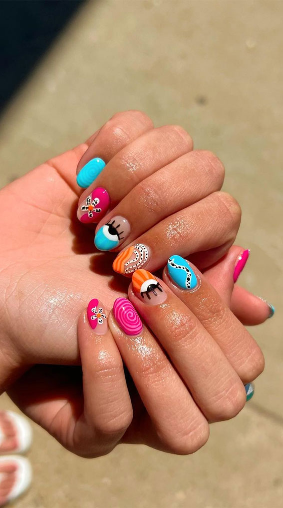 Celebrate Summer With These Cute Nail Art Designs : Funky & Colourful Short Nails