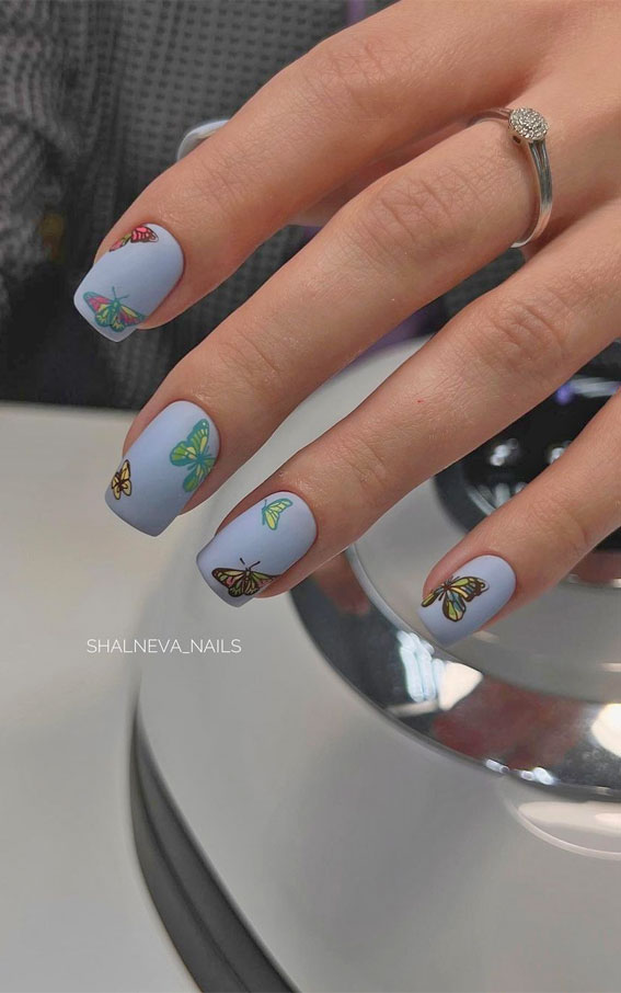 Channel the Enchanting Spirit of Summer on Your Nails : Butterfly Blue Nails
