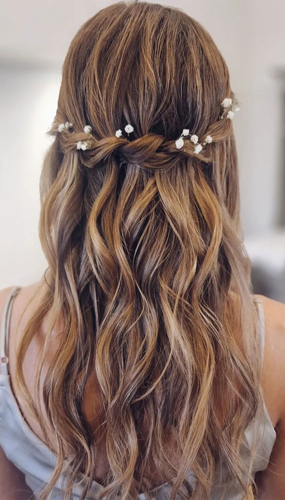 27 Effortlessly Beautiful Hairstyles for a Bohemian Wedding :  Beachy wave with a waterfall twist braid