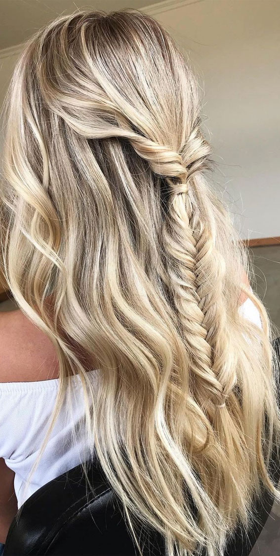 27 Effortlessly Beautiful Hairstyles for a Bohemian Wedding : Half Up & Fishtail Braid