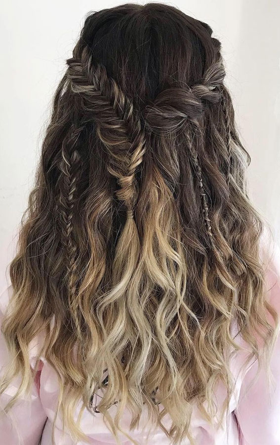 27 Effortlessly Beautiful Hairstyles for a Bohemian Wedding : Twist + Fishtail + Small Braids + Half Up