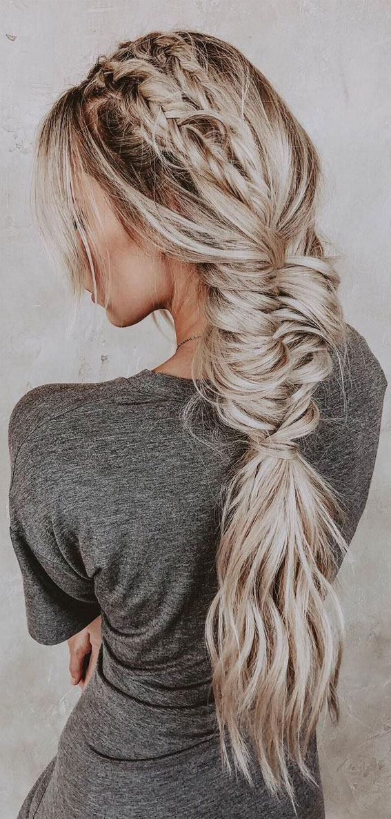 33 Cute & Trendy Hairstyle Ideas With Braids : Braided Hair Band & Messy Fishtail